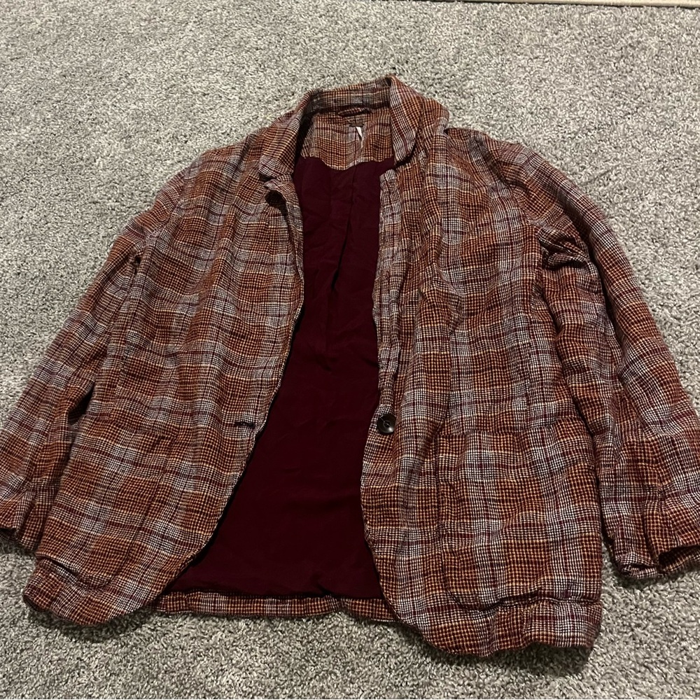 Free People Brown and Red Lightweight Shirt Jacket